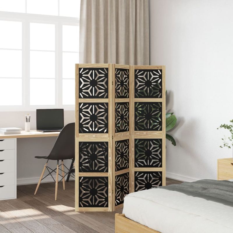 Casa si Gradina - Decoratiuni - Pereti despartitori si paravane - Paravan de camera, 3 panouri, maro/negru, lemn masiv paulownia, mărime 40x160 cm - Infinity.ro
