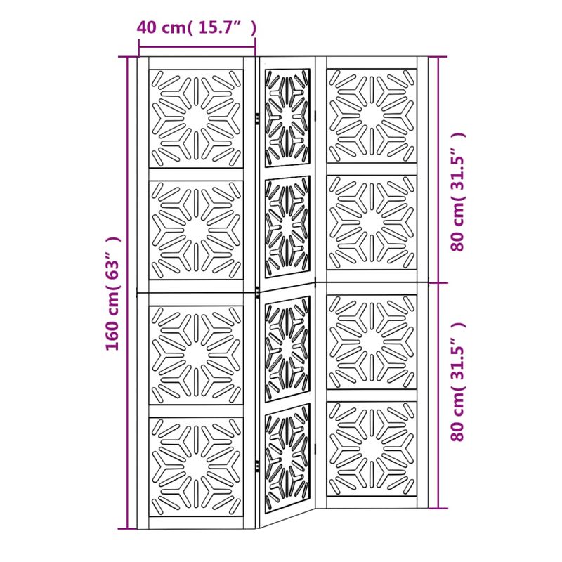 Casa si Gradina - Decoratiuni - Pereti despartitori si paravane - Paravan de camera, 3 panouri, maro/negru, lemn masiv paulownia, mărime 40x160 cm - Infinity.ro