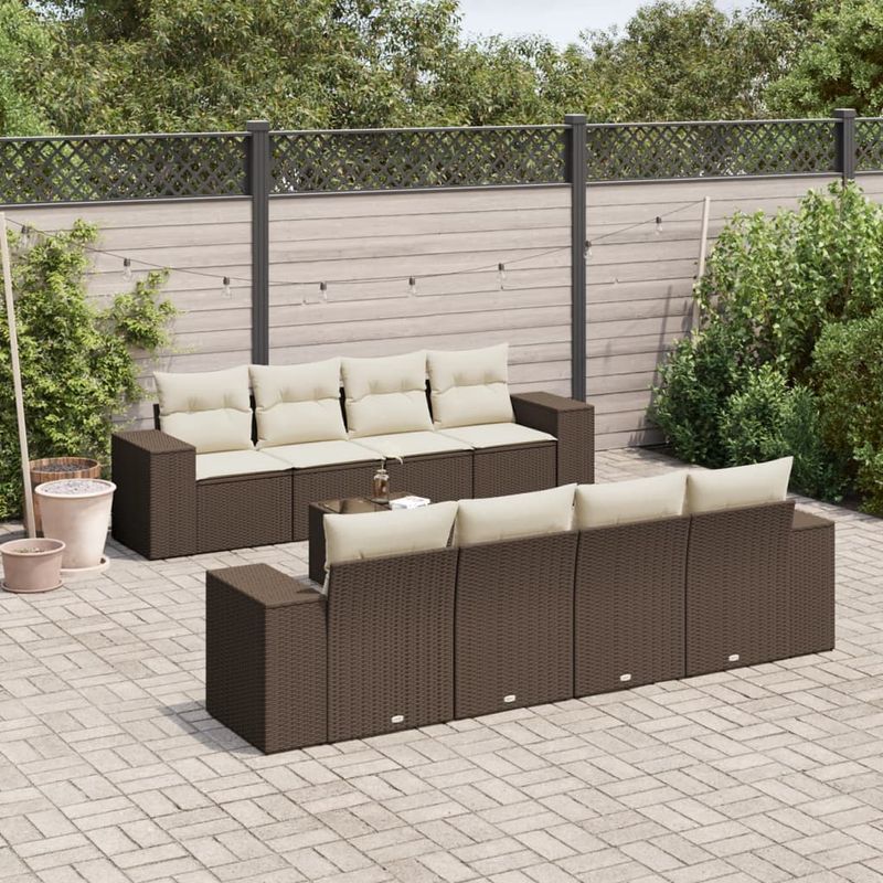 Casa si Gradina - Gradina si terasa - Mobilier exterior - Canapele si fotolii gradina - Set canapele de gradina cu perne, 9 piese, maro, poliratan - Infinity.ro