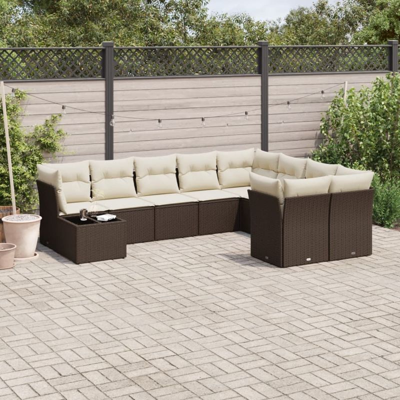 Casa si Gradina - Gradina si terasa - Mobilier exterior - Seturi mobila gradina - Set canapele de gradina cu perne, 10 piese, maro, poliratan - Infinity.ro