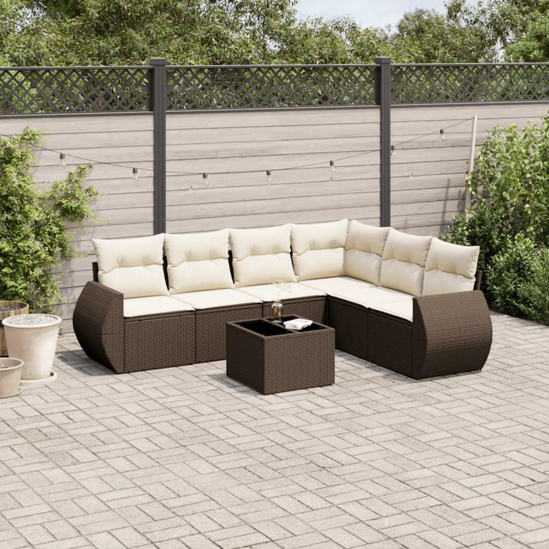 Casa si Gradina - Gradina si terasa - Mobilier exterior - Seturi mobila gradina - Set canapele de gradina cu perne, 7 piese, maro, poliratan - Infinity.ro