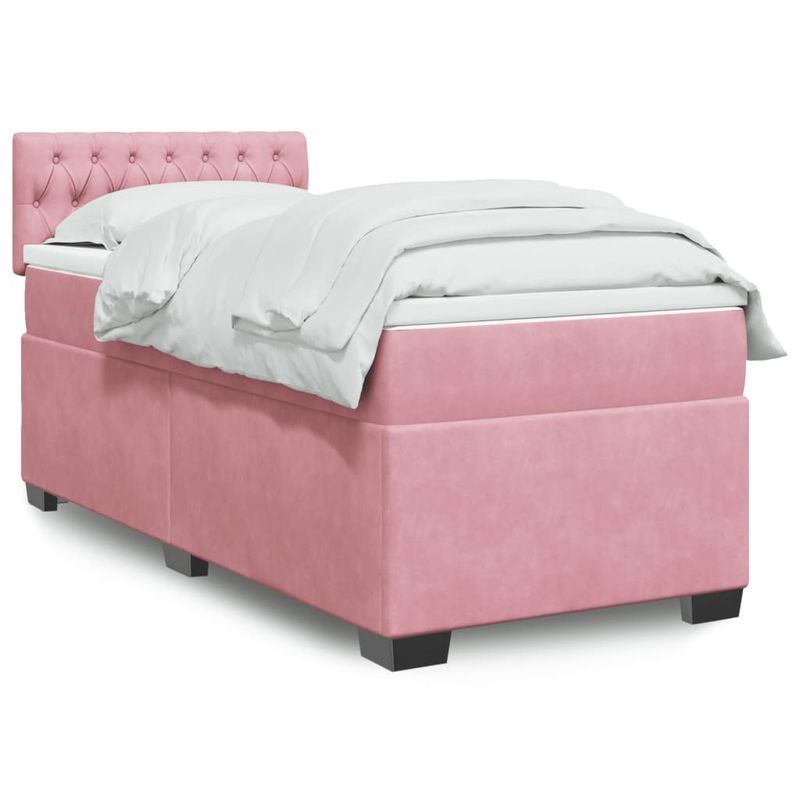 Casa si Gradina - Mobilier - Paturi si accesorii - Paturi - Pat box spring cu saltea, roz, 80x200 cm, catifea - Infinity.ro
