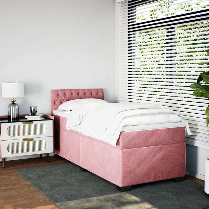 Casa si Gradina - Mobilier - Paturi si accesorii - Paturi - Pat box spring cu saltea, roz, 80x200 cm, catifea - Infinity.ro