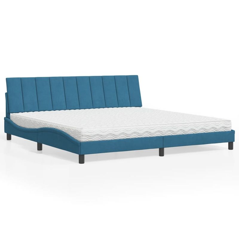 Casa si Gradina - Mobilier - Paturi si accesorii - Paturi - Pat cu saltea, albastru, 200x200 cm, catifea - Infinity.ro