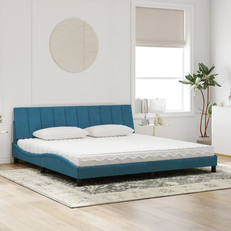 Casa si Gradina - Mobilier - Paturi si accesorii - Paturi - Pat cu saltea, albastru, 200x200 cm, catifea - Infinity.ro
