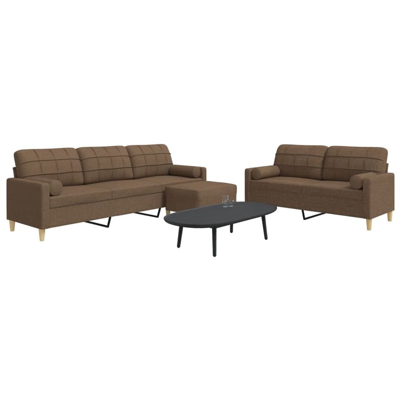 Casa si Gradina - Mobilier - Seturi de mobilier - Seturi living - Set canapele cu taburet si perne, 3 piese, maro, textil - Infinity.ro