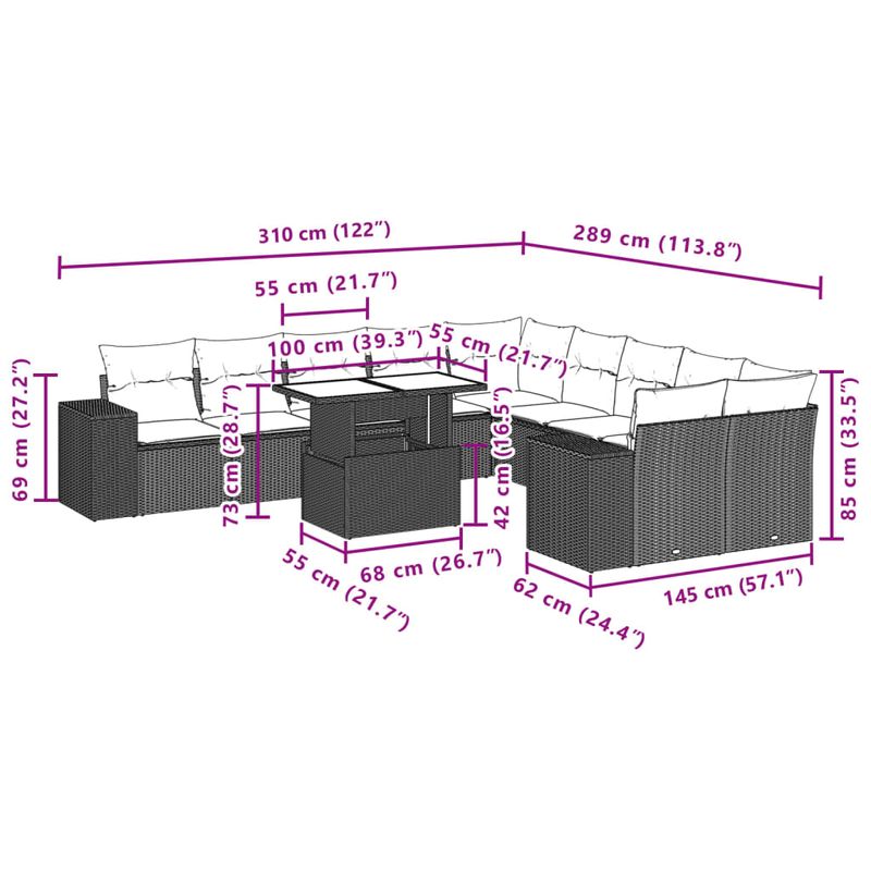 Casa si Gradina - Gradina si terasa - Mobilier exterior - Seturi mobila gradina - Set canapele de gradina cu perne, 11 piese, maro, poliratan - Infinity.ro