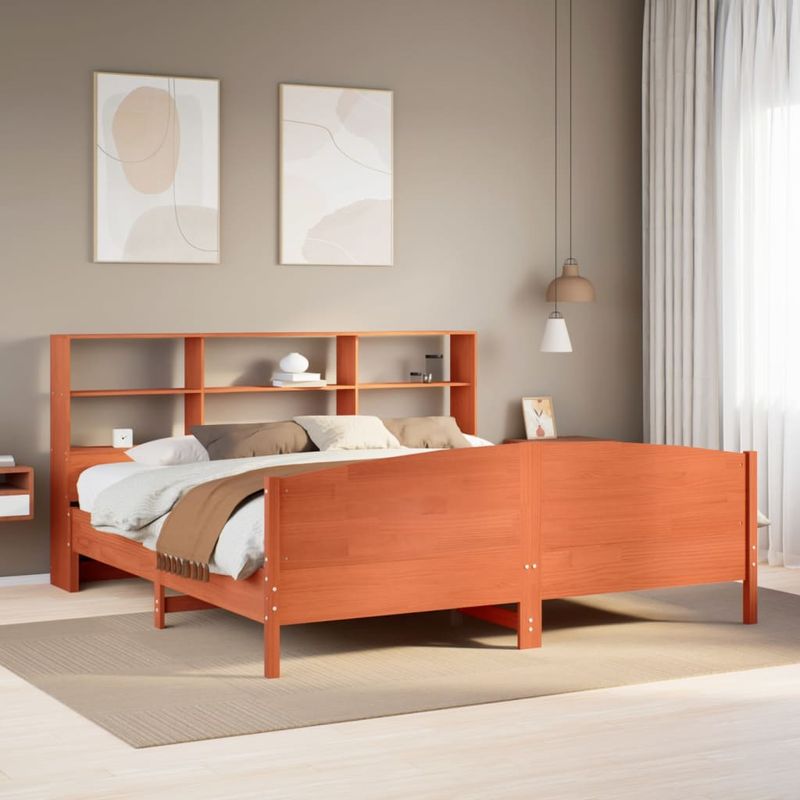 Casa si Gradina - Mobilier - Paturi si accesorii - Paturi - Pat cu biblioteca fara saltea maro 200x200 cm lemn masiv de pin - Infinity.ro