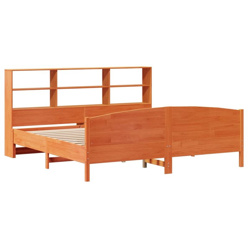 Casa si Gradina - Mobilier - Paturi si accesorii - Paturi - Pat cu biblioteca fara saltea maro 200x200 cm lemn masiv de pin - Infinity.ro