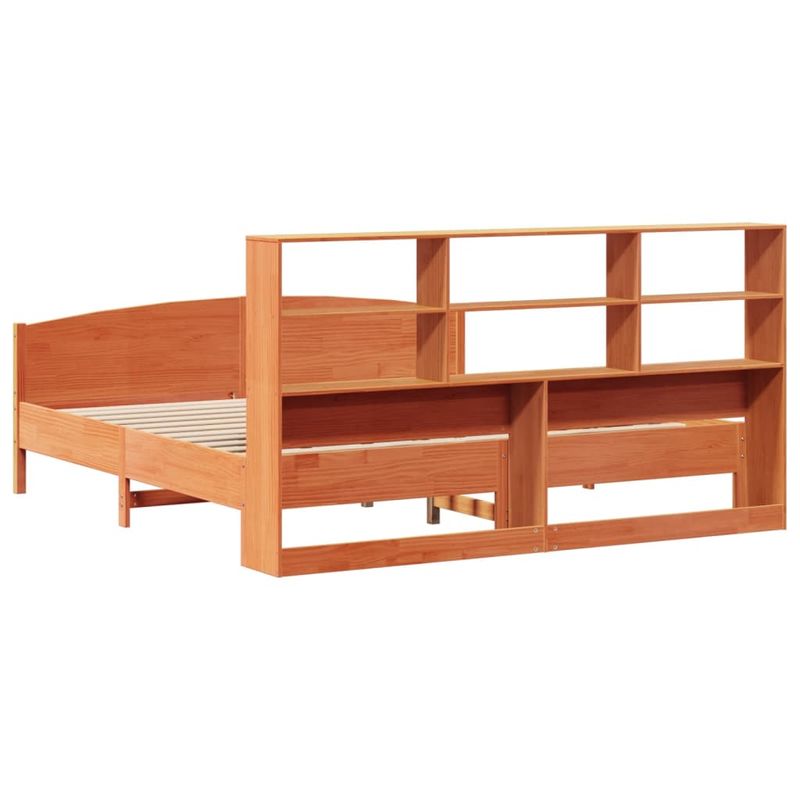 Casa si Gradina - Mobilier - Paturi si accesorii - Paturi - Pat cu biblioteca fara saltea maro 200x200 cm lemn masiv de pin - Infinity.ro