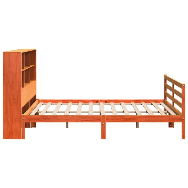 Casa si Gradina - Mobilier - Paturi si accesorii - Paturi - Pat cu biblioteca fara saltea maro ceruit 200x200 cm lemn masiv - Infinity.ro
