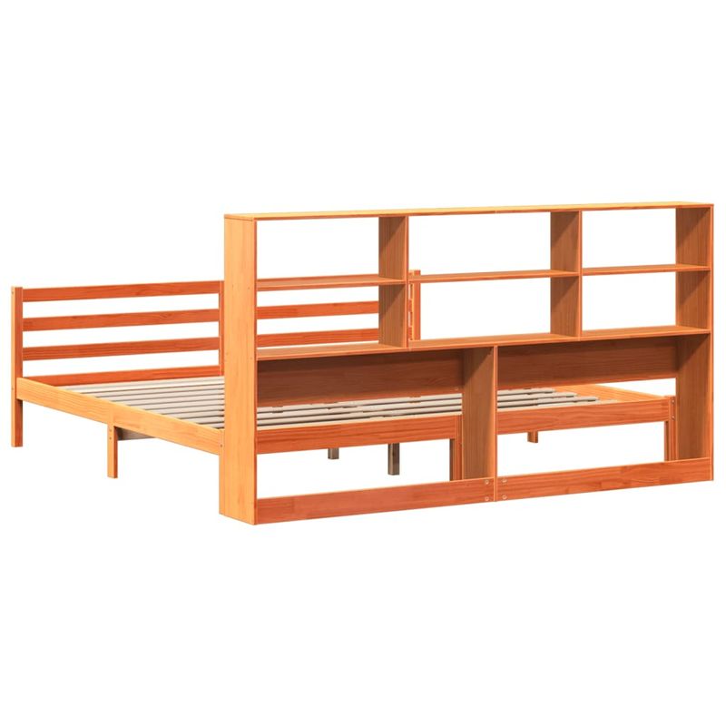 Casa si Gradina - Mobilier - Paturi si accesorii - Paturi - Pat cu biblioteca fara saltea maro ceruit 200x200 cm lemn masiv - Infinity.ro