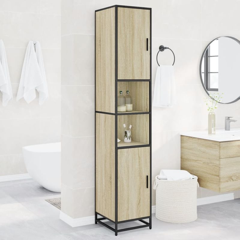 Casa si Gradina - Mobilier - Mobilier baie - Comode baie - Dulap baie stejar sonoma 35x37,5x188,5 cm lemn prelucrat/metal - Infinity.ro