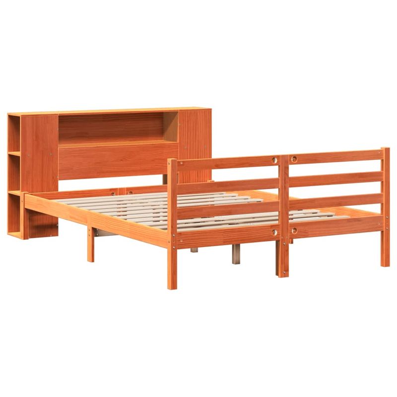 Casa si Gradina - Mobilier - Paturi si accesorii - Paturi - Pat cu biblioteca fara saltea maro 140x190 cm lemn masiv de pin - Infinity.ro