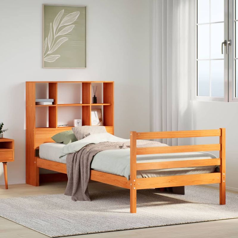 Casa si Gradina - Mobilier - Paturi si accesorii - Paturi - Pat cu biblioteca fara saltea maro ceruit 75x190 cm lemn masiv - Infinity.ro