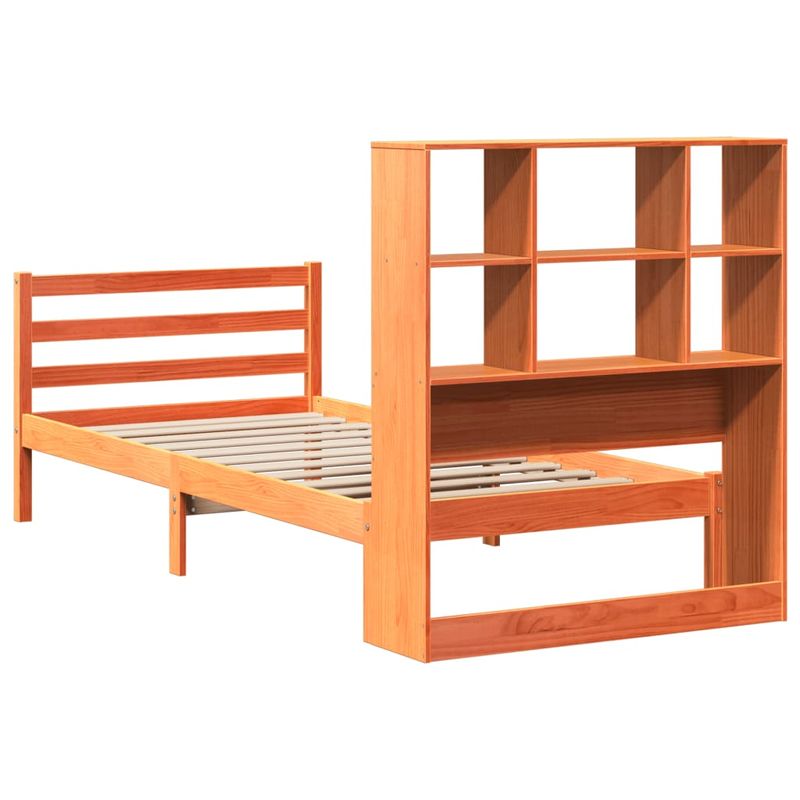Casa si Gradina - Mobilier - Paturi si accesorii - Paturi - Pat cu biblioteca fara saltea maro ceruit 75x190 cm lemn masiv - Infinity.ro