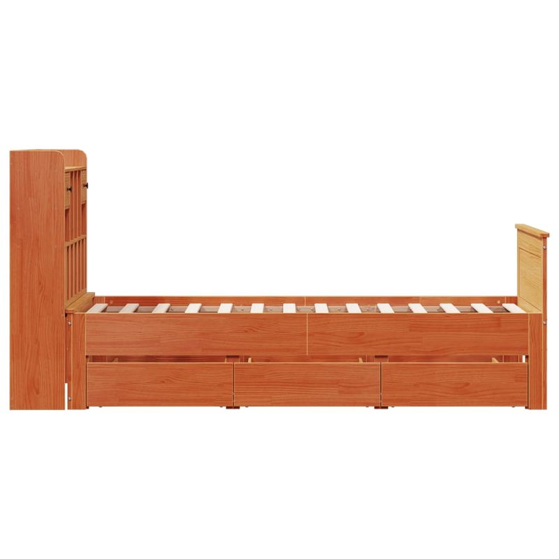 Casa si Gradina - Mobilier - Paturi si accesorii - Paturi - Pat cu biblioteca fara saltea, maro, 100x200 cm, lemn masiv pin - Infinity.ro