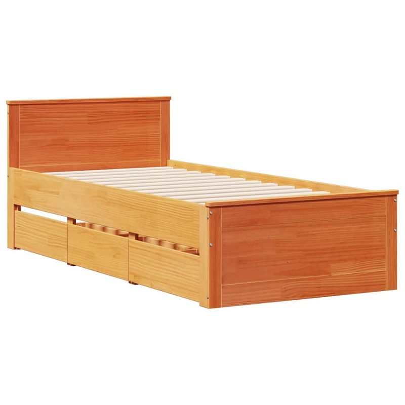 Casa si Gradina - Mobilier - Paturi si accesorii - Paturi - Pat cu biblioteca fara saltea, maro, 100x200 cm, lemn masiv pin - Infinity.ro