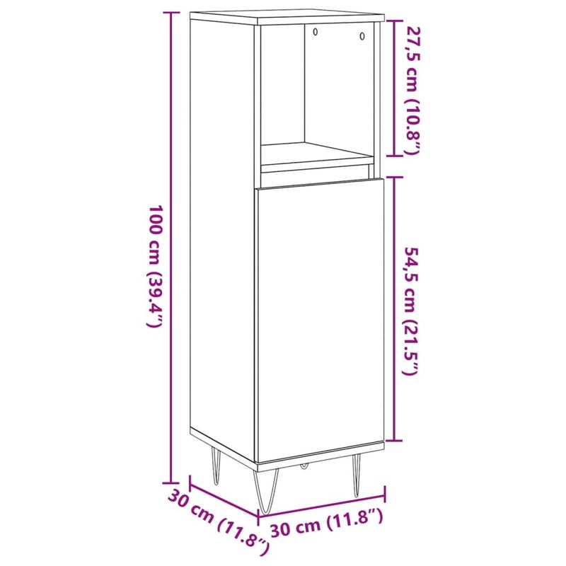 Casa si Gradina - Mobilier - Mobilier baie - Comode baie - Dulap de baie, stejar artizanal, 30x30x100 cm, lemn prelucrat - Infinity.ro