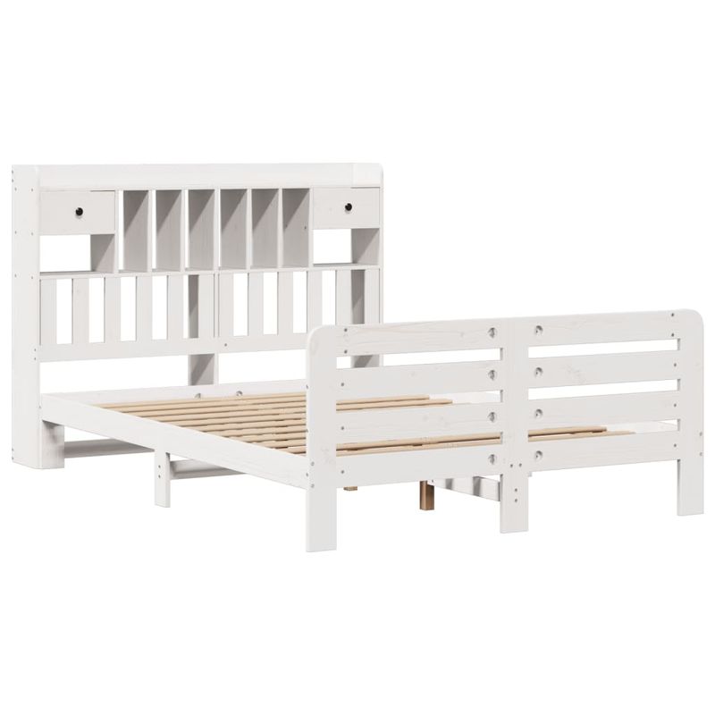Casa si Gradina - Mobilier - Paturi si accesorii - Paturi - Pat cu biblioteca fara saltea, alb, 150x200 cm, lemn masiv pin - Infinity.ro