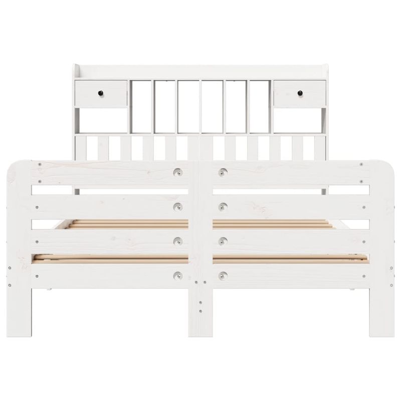 Casa si Gradina - Mobilier - Paturi si accesorii - Paturi - Pat cu biblioteca fara saltea, alb, 150x200 cm, lemn masiv pin - Infinity.ro