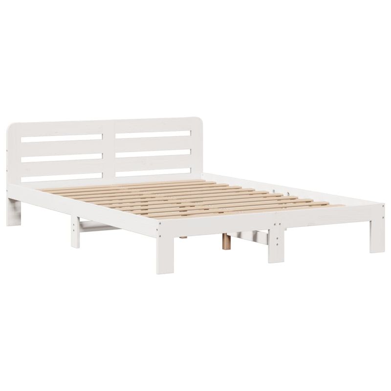 Casa si Gradina - Mobilier - Paturi si accesorii - Paturi - Pat cu biblioteca fara saltea, alb, 150x200 cm, lemn masiv pin - Infinity.ro