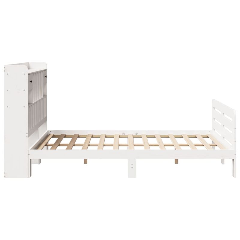 Casa si Gradina - Mobilier - Paturi si accesorii - Paturi - Pat cu biblioteca fara saltea, alb, 150x200 cm, lemn masiv pin - Infinity.ro