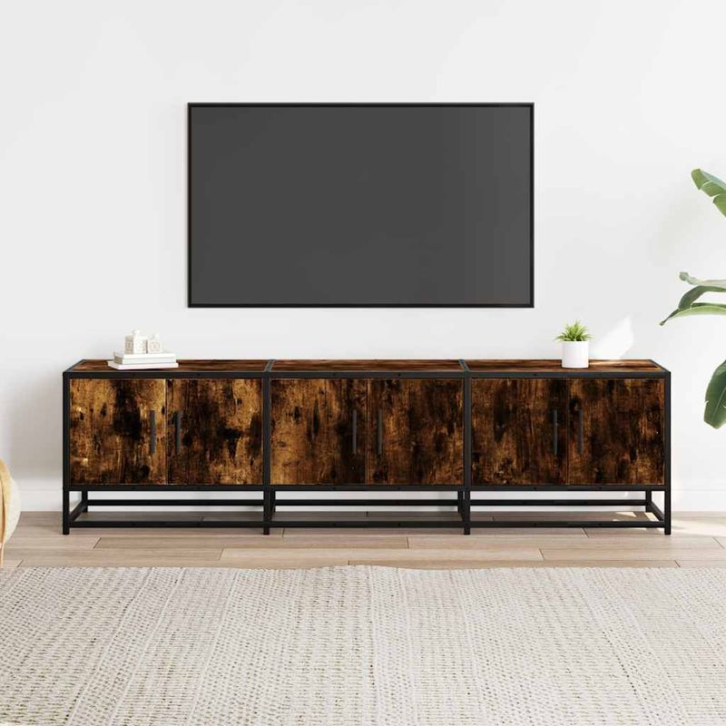 Casa si Gradina - Mobilier - Comode si corpuri - Comode - Dulap TV stejar fumuriu, 150x35x41 cm lemn prelucrat si metal - Infinity.ro