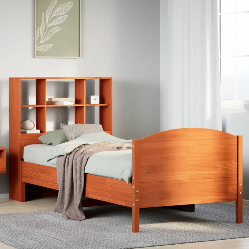 Casa si Gradina - Mobilier - Paturi si accesorii - Paturi - Pat biblioteca fara saltea maro ceruit 75x190 cm lemn masiv pin - Infinity.ro