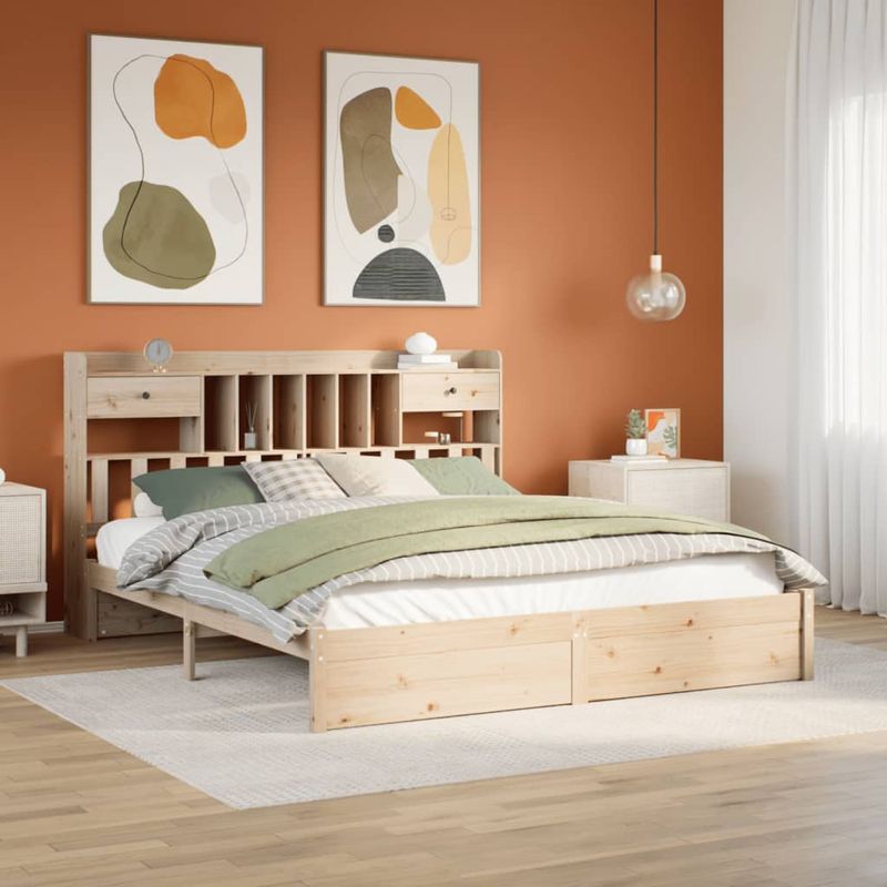 Casa si Gradina - Mobilier - Paturi si accesorii - Paturi - Pat cu biblioteca fara saltea, 180x200 cm, lemn masiv de pin - Infinity.ro