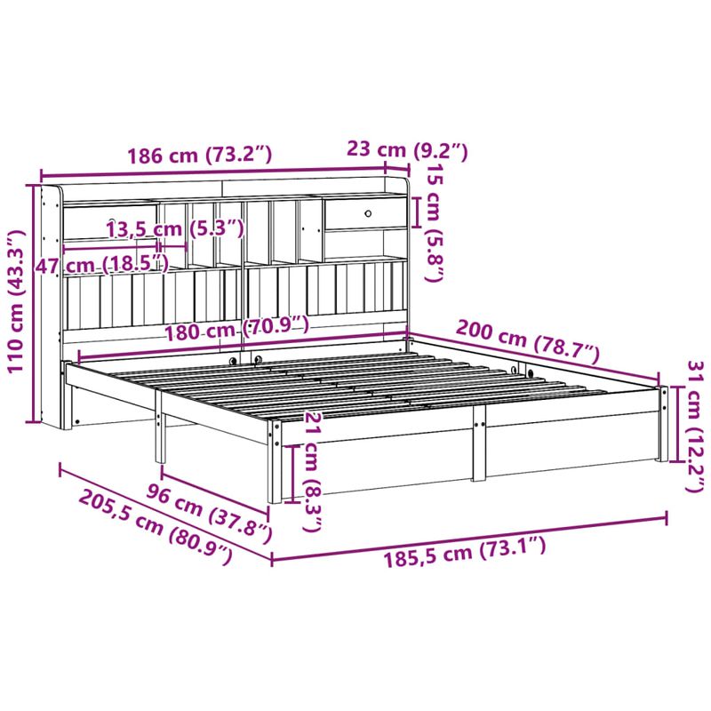 Casa si Gradina - Mobilier - Paturi si accesorii - Paturi - Pat cu biblioteca fara saltea, 180x200 cm, lemn masiv de pin - Infinity.ro