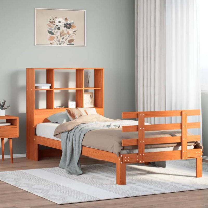 Casa si Gradina - Mobilier - Paturi si accesorii - Paturi - Pat biblioteca fara saltea maro ceruit 90x190 cm lemn masiv pin - Infinity.ro