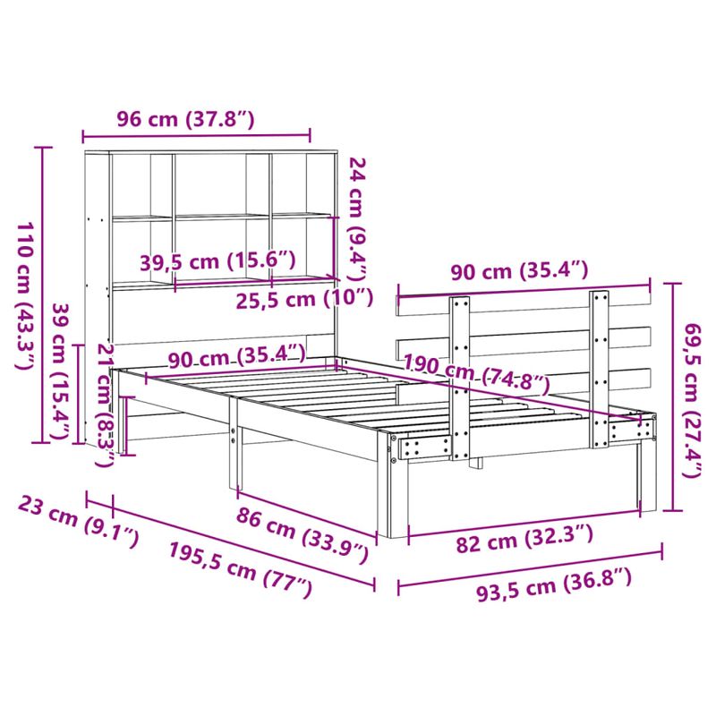 Casa si Gradina - Mobilier - Paturi si accesorii - Paturi - Pat biblioteca fara saltea maro ceruit 90x190 cm lemn masiv pin - Infinity.ro