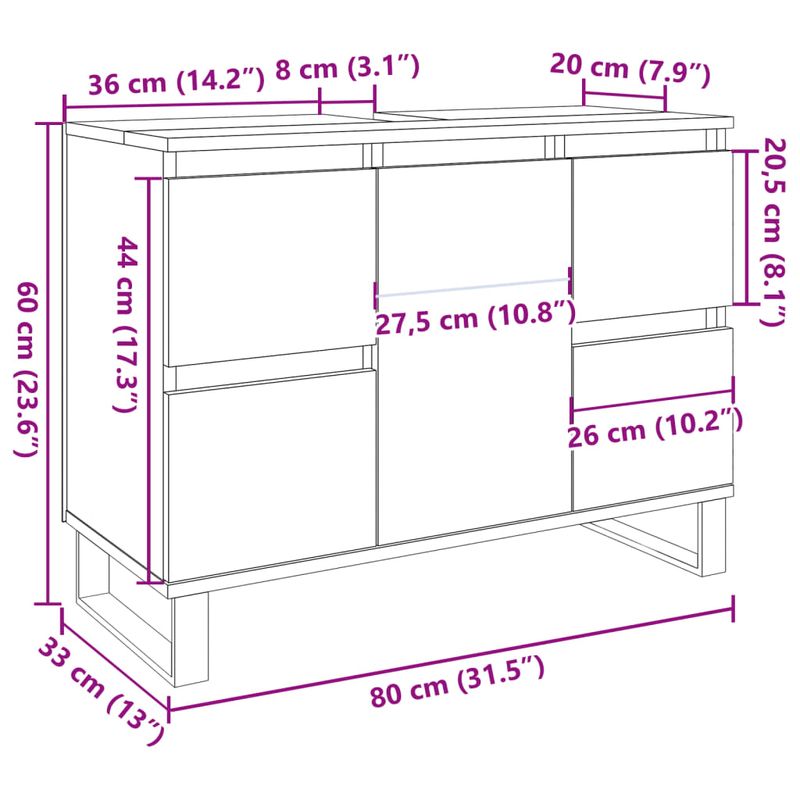 Casa si Gradina - Mobilier - Mobilier baie - Comode baie - Dulap chiuveta baie, gri beton, 80x33x60 cm, lemn compozit - Infinity.ro