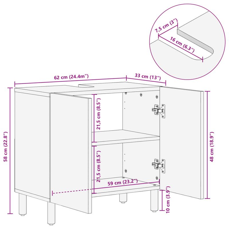 Casa si Gradina - Mobilier - Mobilier baie - Comode baie - Dulap chiuveta de baie, negru, 62x33x58 cm, lemn masiv de mango - Infinity.ro