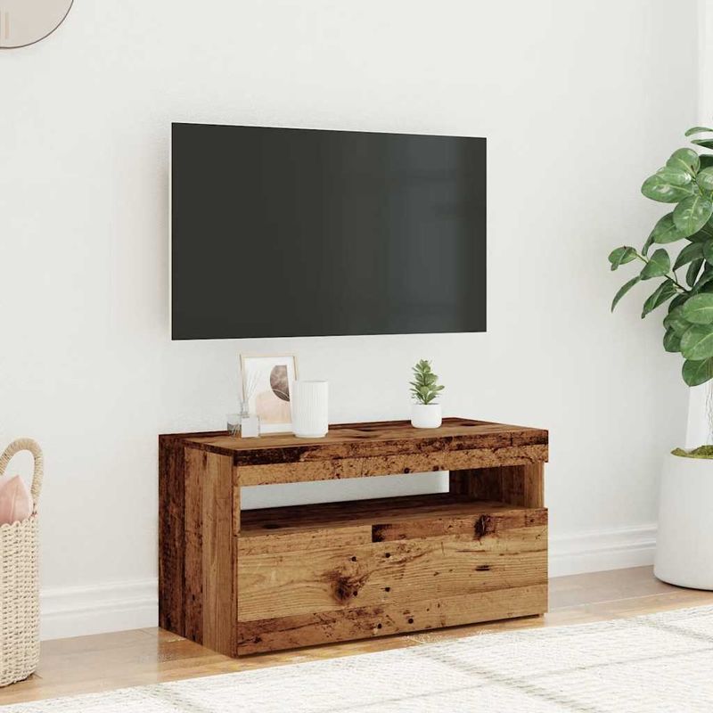Casa si Gradina - Mobilier - Comode si corpuri - Comode - Dulap TV cu lumini LED lemn vechi 75x35x40 cm lemn prelucrat - Infinity.ro