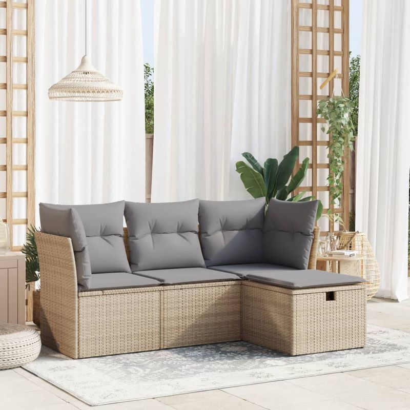 Casa si Gradina - Gradina si terasa - Mobilier exterior - Seturi mobila gradina - Set canapele de gradina, 4 piese, cu perne, bej, poliratan - Infinity.ro