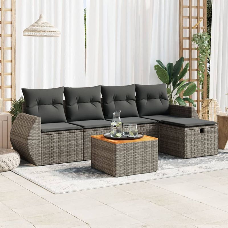 Casa si Gradina - Gradina si terasa - Mobilier exterior - Seturi mobila gradina - Set mobilier gradina cu perne, 6 piese, gri, poliratan - Infinity.ro