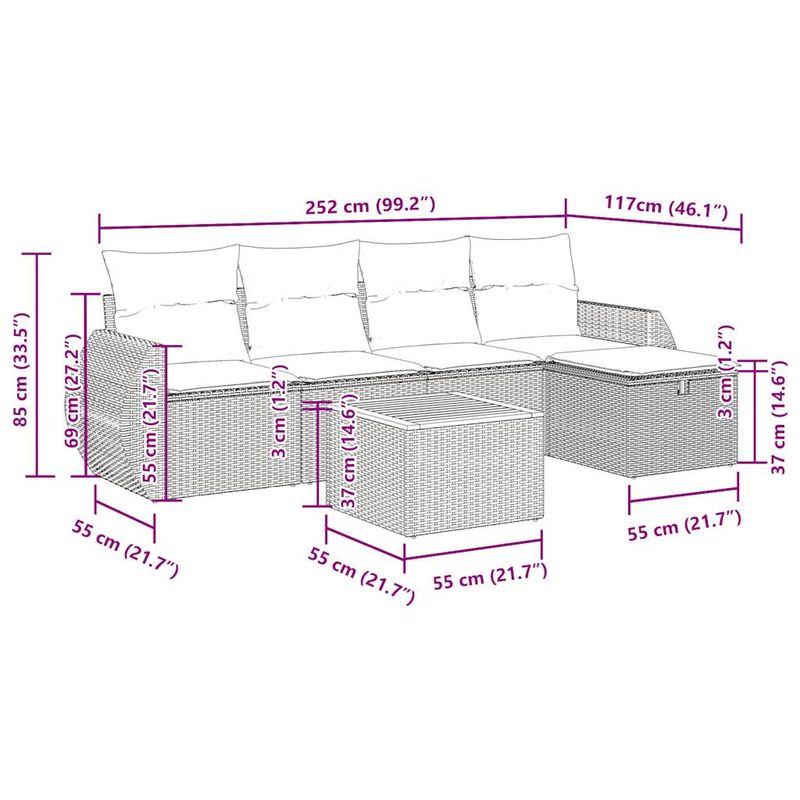 Casa si Gradina - Gradina si terasa - Mobilier exterior - Seturi mobila gradina - Set mobilier gradina cu perne, 6 piese, gri, poliratan - Infinity.ro