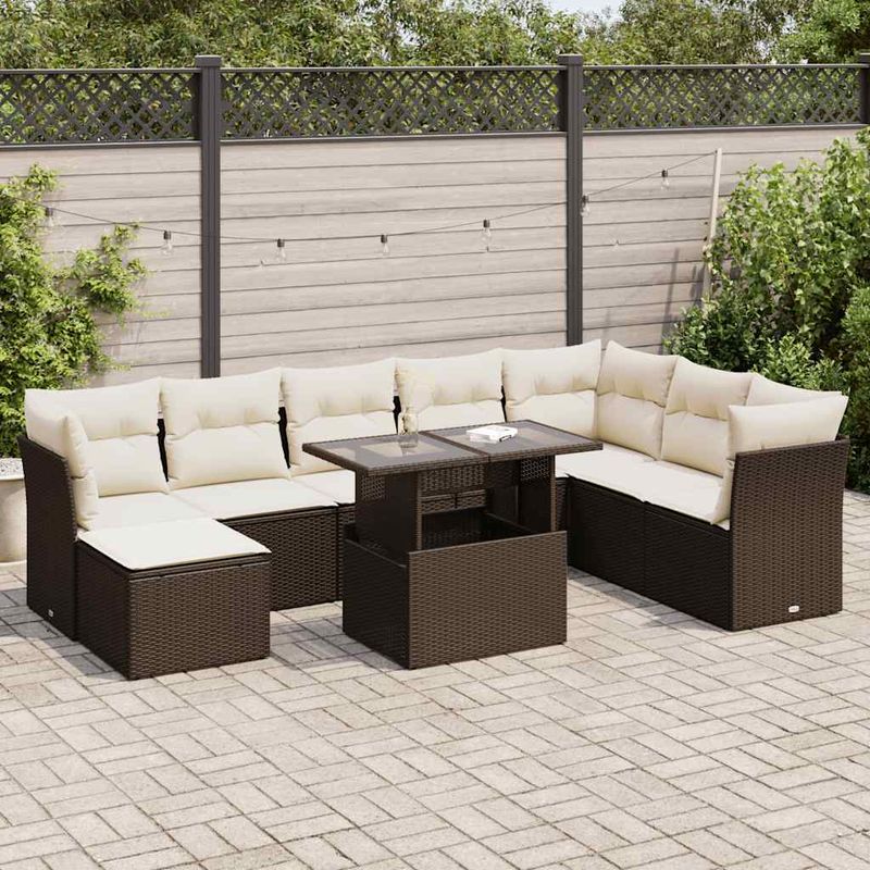 Casa si Gradina - Gradina si terasa - Mobilier exterior - Seturi mobila gradina - Set canapele de gradina cu perne, 9 piese, maro, poliratan - Infinity.ro
