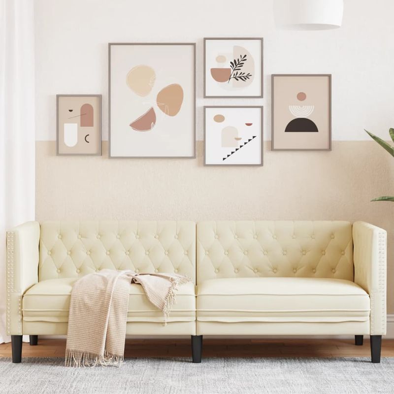 Casa si Gradina - Mobilier - Canapele si coltare - Canapele - Canapea Chesterfield cu 3 locuri, crem, piele ecologica - Infinity.ro