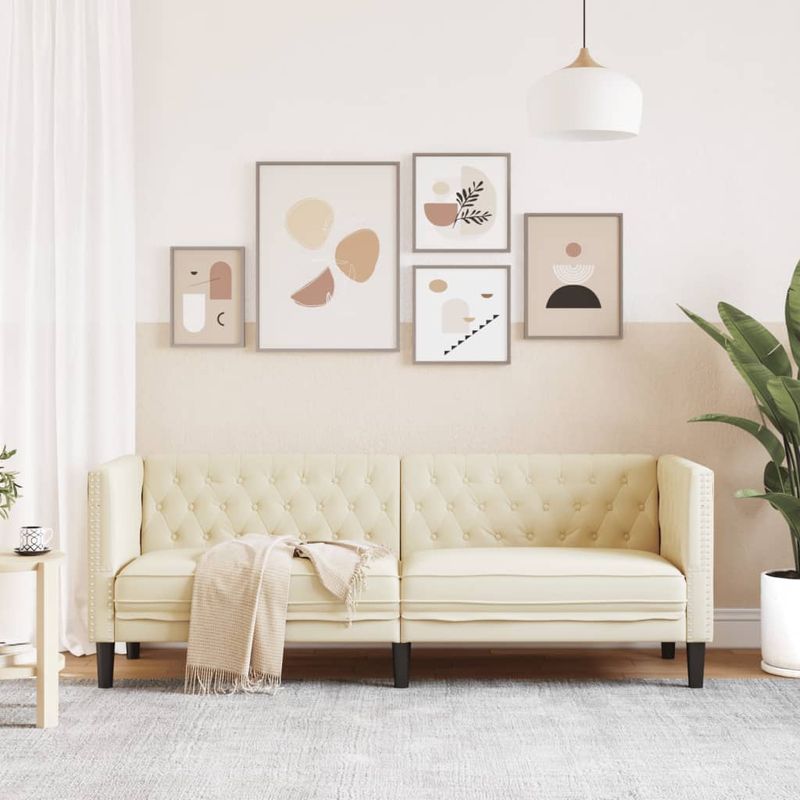 Casa si Gradina - Mobilier - Canapele si coltare - Canapele - Canapea Chesterfield cu 3 locuri, crem, piele ecologica - Infinity.ro