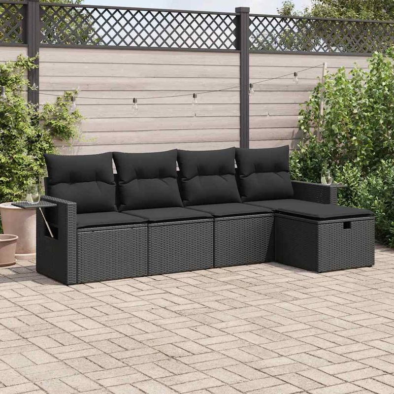 Casa si Gradina - Gradina si terasa - Mobilier exterior - Seturi mobila gradina - Set mobilier de gradina cu perne, 5 piese, negru, poliratan - Infinity.ro