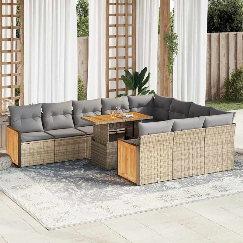 Casa si Gradina - Gradina si terasa - Mobilier exterior - Seturi mobila gradina - Set canapele gradina perne 11 piese bej, poliratan/lemn acacia - Infinity.ro