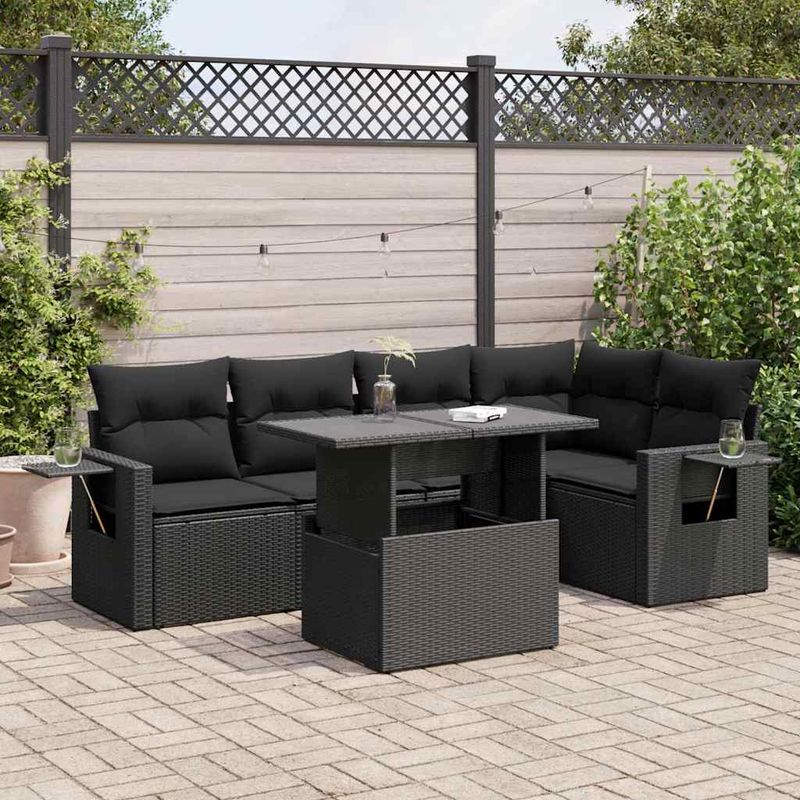 Casa si Gradina - Gradina si terasa - Mobilier exterior - Seturi mobila gradina - Set mobilier de gradina cu perne, 6 piese, negru, poliratan - Infinity.ro