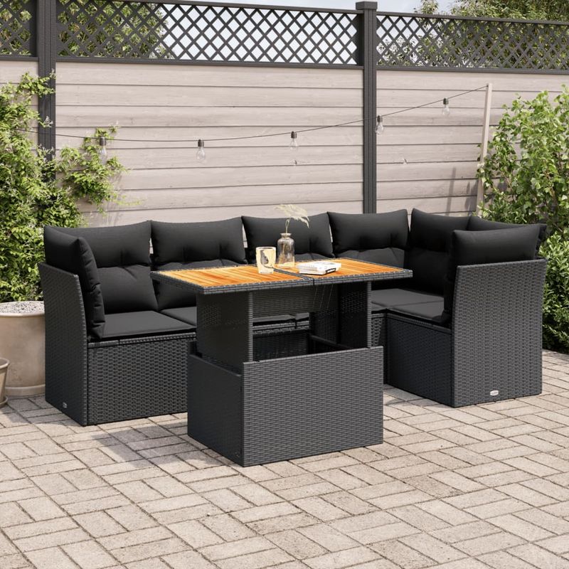 Casa si Gradina - Gradina si terasa - Mobilier exterior - Seturi mobila gradina - Set mobilier de gradina cu perne, 6 piese, negru, poliratan - Infinity.ro