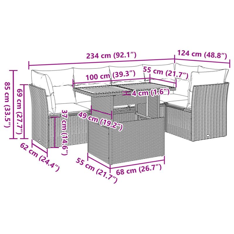 Casa si Gradina - Gradina si terasa - Mobilier exterior - Seturi mobila gradina - Set mobilier de gradina cu perne, 6 piese, negru, poliratan - Infinity.ro