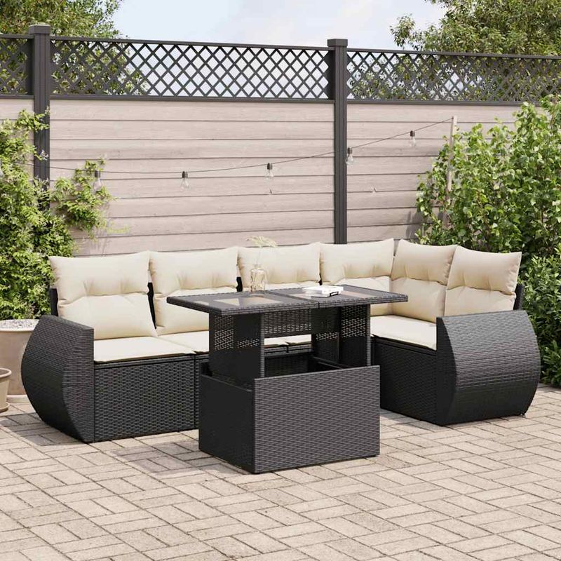 Casa si Gradina - Gradina si terasa - Mobilier exterior - Seturi mobila gradina - Set mobilier de gradina cu perne, 6 piese, negru, poliratan - Infinity.ro