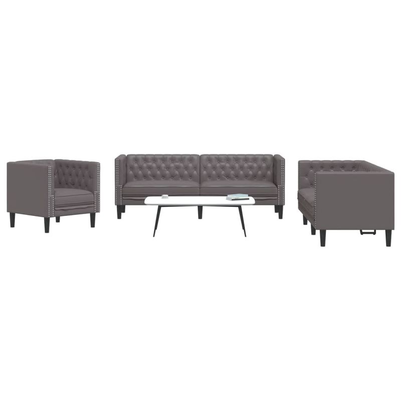 Casa si Gradina - Mobilier - Seturi de mobilier - Seturi living - Set canapele Chesterfield cu 3 locuri, gri, piele eco. - Infinity.ro