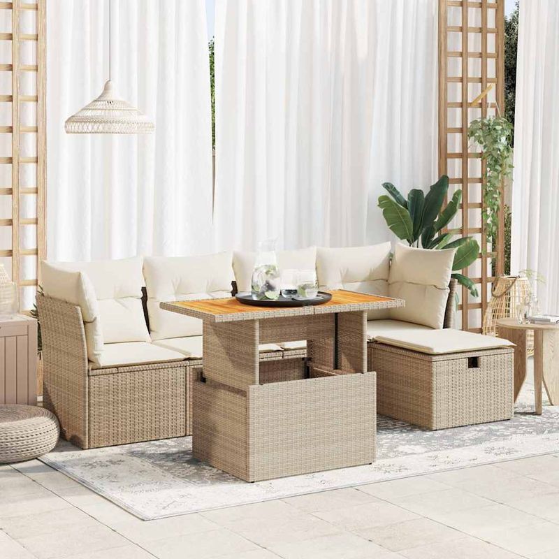 Casa si Gradina - Gradina si terasa - Mobilier exterior - Seturi mobila gradina - Set canapele gradina cu perne 6 piese bej poliratan/lemn acacia - Infinity.ro
